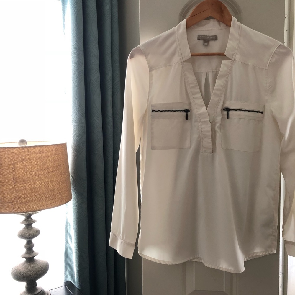 Banana Republic | White Zip-Up Blouse | XS